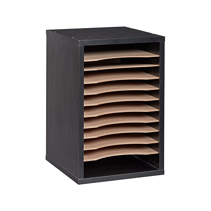 AdirOffice 500 Series 11 Compartment Wooden Literature Organizer, 10.75" x 11.8", Black (500-11-BLK) image 1