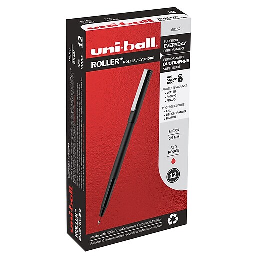 Red Ink Grip Roller Ball Stick Pen Dozen Micro Fine Sold as 1 Dozen