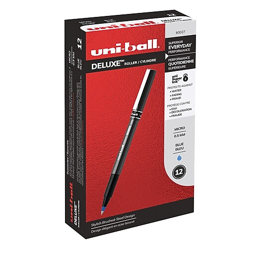 uni-ball 60027 Deluxe Roller Ball Stick Waterproof Pen Blue Ink Micro Dozen San60027 for sale online 