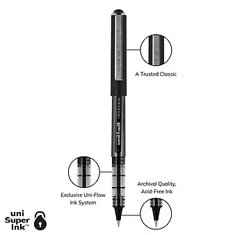 uni-ball Vision Rollerball Pens, Micro Point, Black Ink, Dozen (60106)
