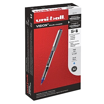 uni-ball Vision Rollerball Pens, Fine Point, Blue Ink, Dozen (60134)