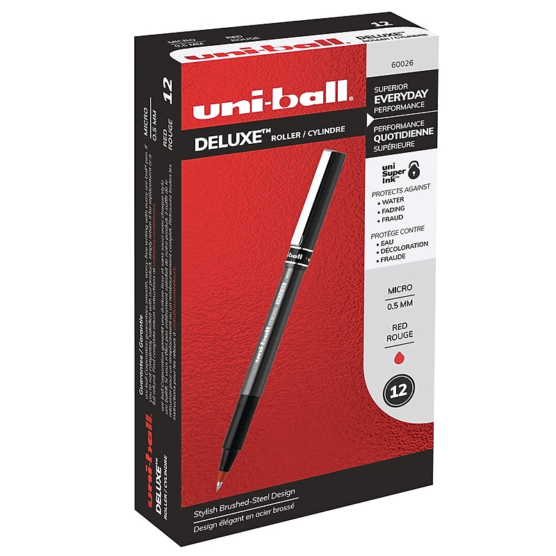 uni-ball DELUXE Rollerball Pens, Micro Point, Red Ink, Dozen (60026) image 1