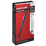 uni-ball Roller Grip Rollerball Pens, Micro Point, Blue Ink, Dozen (60705)