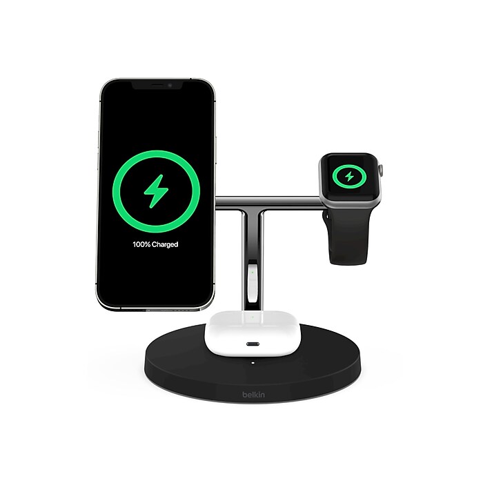 Belkin BOOST CHARGE PRO 3-in-1 Wireless Charger with MagSafe for iPhone 12, Black (WIZ009ttBK) | Staples Belkin BOOST CHARGE PRO 3-in-1 Wireless Charger with MagSafe for iPhone 12, Black (WIZ009ttBK) | Staples