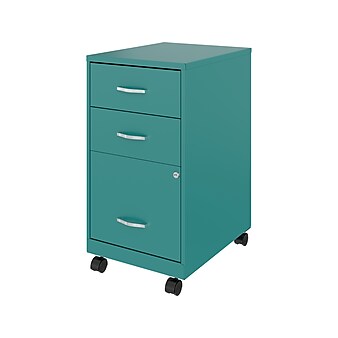 Space Solutions 3-Drawer Mobile Vertical File Cabinet, Letter Size, Lockable, 26.7"H x 14.25"W x 18"D, Teal (24431)