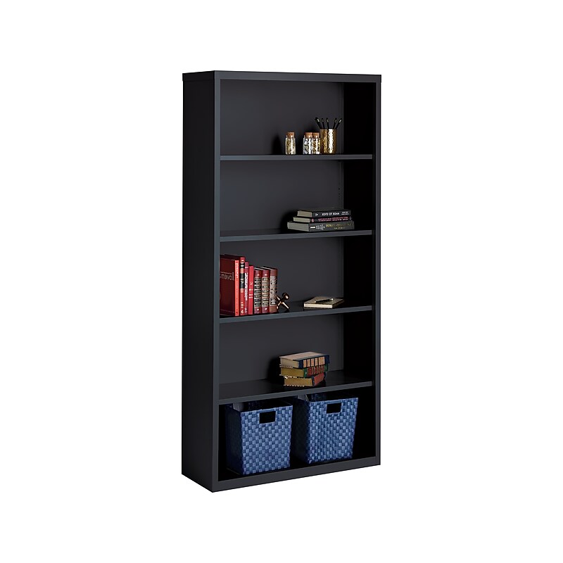 Hirsh HL8000 Series 72"H 5-Shelf Bookcase with Adjustable Shelves, Black Steel (21996) image 1