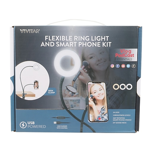 Vivitar 12 Professional White Led Ring Light Kit With Mini Lavalier  Microphone, Dual Gooseneck Phone Mounts 63 Light Stand : Target
