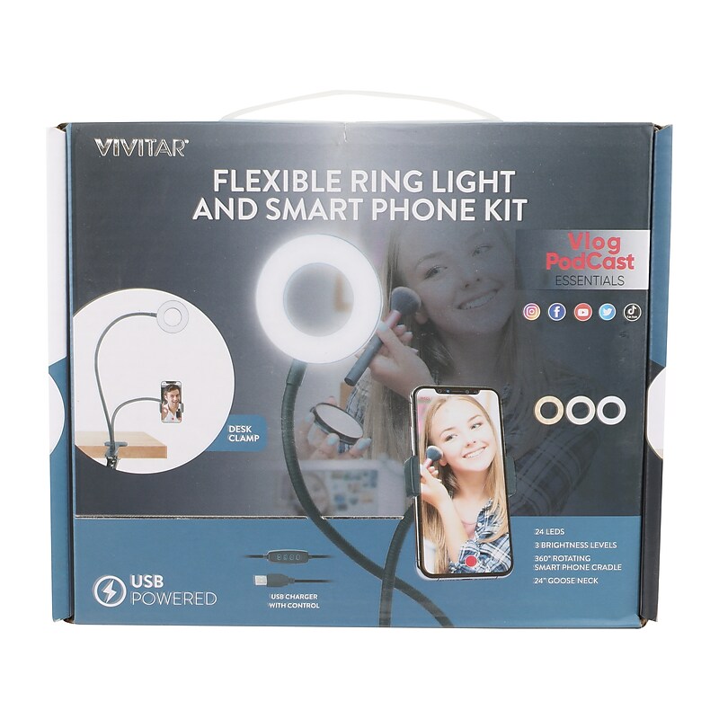 Vivitar Ring Light and Smartphone Kit, Black (VIVPC001) image 1