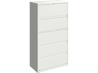 Hirsh HL10000 Series 5-Drawer Lateral File Cabinet, Locking, Letter/Legal, White, 36" (23703)