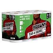 Brawny Tear-A-Square Kitchen Roll Paper Towels, 2-Ply, 128 Sheets/Roll, 8 Rolls/Pack (442135)