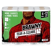 Brawny Tear-A-Square Kitchen Roll Paper Towels, 2-Ply, 128 Sheets/Roll, 6 Rolls/Pack (441745)