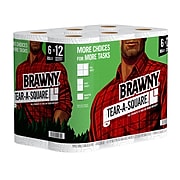 Brawny Tear-A-Square Kitchen Roll Paper Towels, 2-Ply, 128 Sheets/Roll, 6 Rolls/Pack (441745)