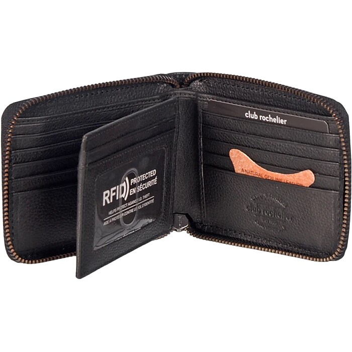 Club Rochelier Onyx Leather Zipper Wallet, Black (CL110300-CW-Blk