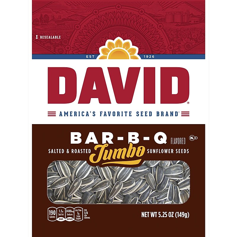 David Jumbo Roasted BBQ Sunflower Seeds, Unshelled, 5.25 oz., 12 Bags/Pack (GOV46570) image 1