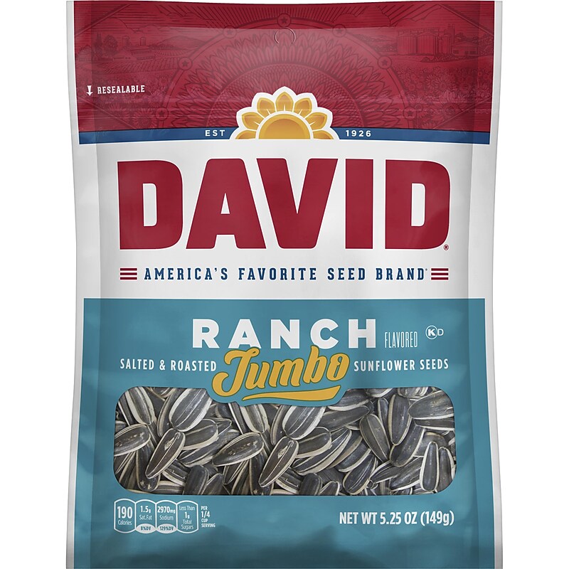 David Jumbo Roasted Ranch Sunflower Seeds, Unshelled, 5.25 oz., 12 Bags/Pack (GOV46770) image 1