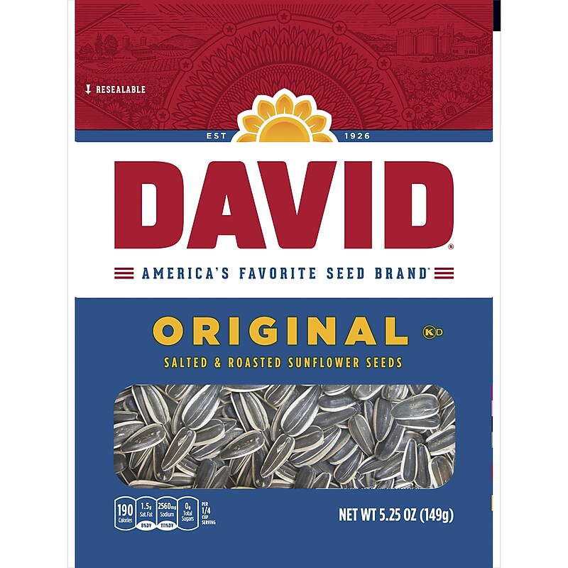 David Roasted Salted Original Sunflower Seeds, Unshelled, 5.25 oz., 12 Bags/Pack (GOV46170) image 1