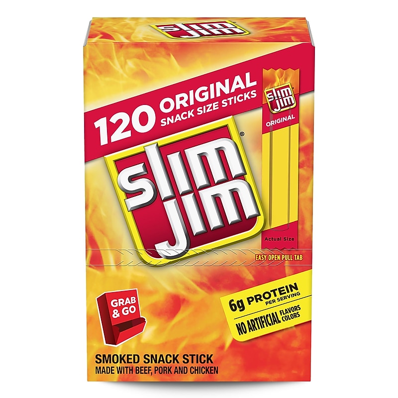 Slim Jim Original Snack-Sized Smoked Meat Stick, 0.28 oz, 120 Sticks/Box (61368) image 1