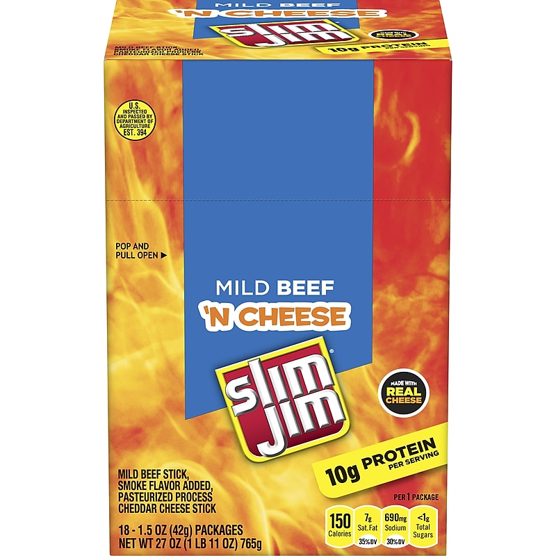 Slim Jim Mild Beef 'N Cheese Beef Meat Stick, 1.5 oz. (209-00656) image 1