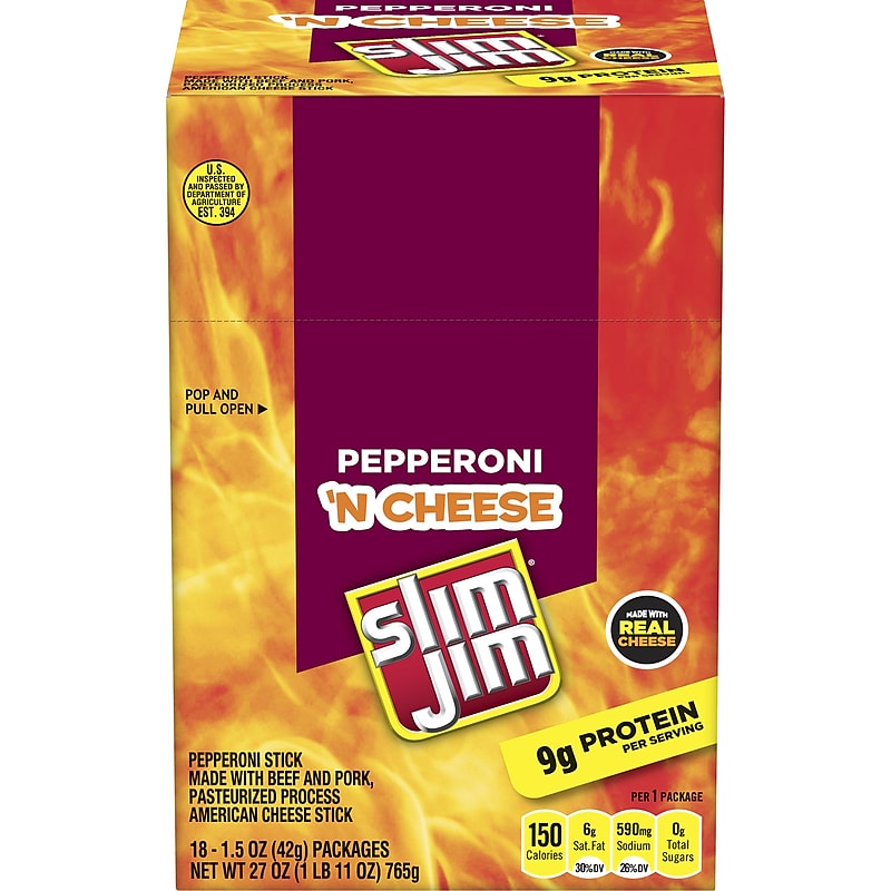 Slim Jim Pepperoni 'N Cheese Meat Stick, 1.5 oz., 18/Box (209-00655) image 1