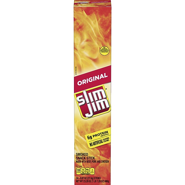 Slim Jim Original Smoked Beef Meat Stick, .97 oz., 24/Box (209