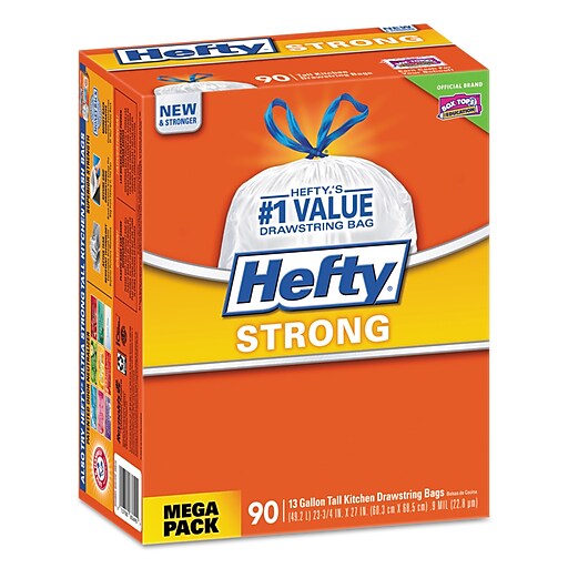 Hefty Tall Kitchen Bags, Drawstring, Strong, 13 Gallon, Mega Pack - 90 bags