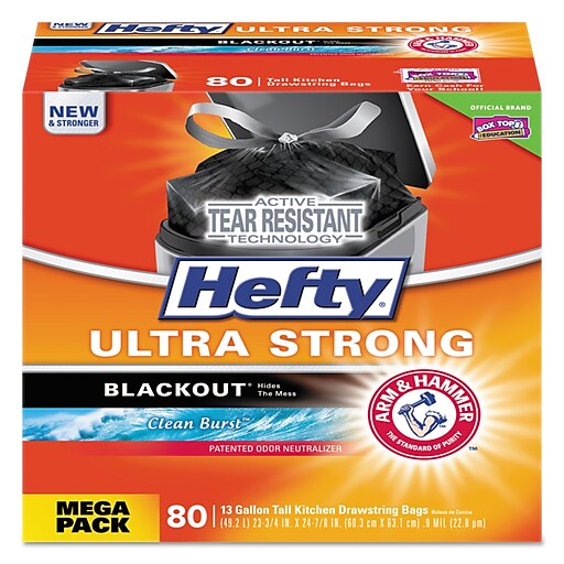 Hefty Ultra Strong Tall Kitchen Trash Bags, Unscented, 13 Gallon, (80 Count)(Packaging May Vary)