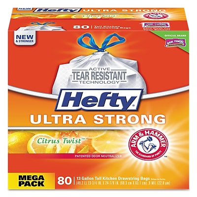 Hefty Ultra Strong Tall Kitchen Trash Bags, Unscented, 13 Gallon