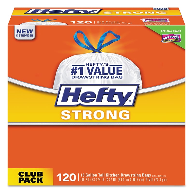 Hefty Strong 13 Gallon Scented Kitchen Trash Bag, 24" x 27.75", Low Density, Lavender & Sweet Vanilla, White, 120 Bags/Box image 1