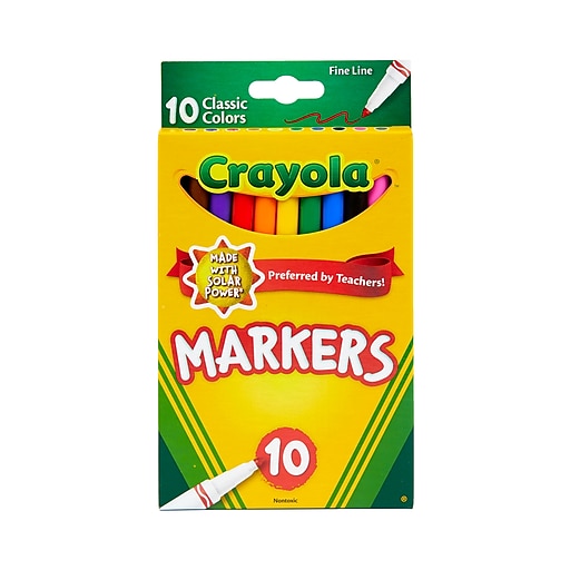 Crayola Classic Kid's Markers, Fine Point, Assorted, 10/Pack (58-7726)