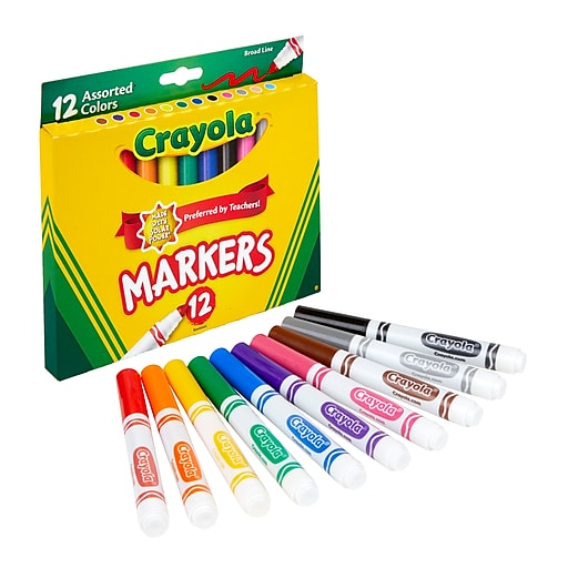Crayola Kid S Markers Broad Line Assorted Colors 12 Box 58 7712 Staples