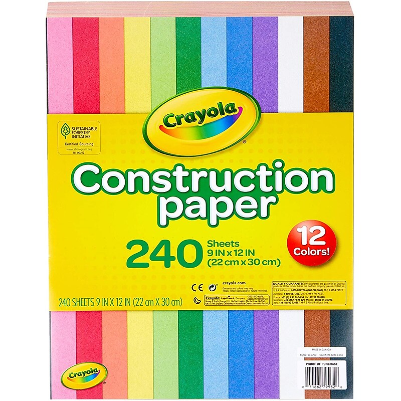 Crayola 12 Colors! Construction Paper, 12" x 9", Assorted Colors, 240/Carton (993200) image 1