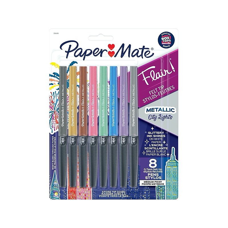 Paper Mate Flair Felt Pens, Medium Point, Assorted Inks, 8/Pack (2134319) image 1