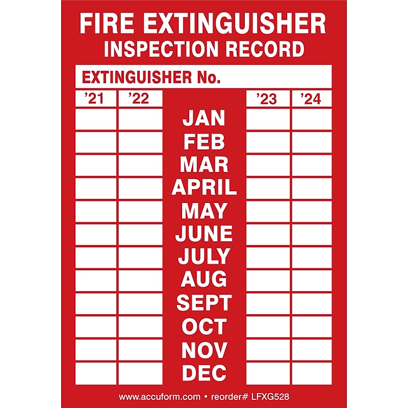 Accuform Safety Label, FIRE EXTINGUISHER INSPECTION RECORD, 5" x 3½", Adhesive Vinyl, 5/Pack (LFXG528VSP) image 1