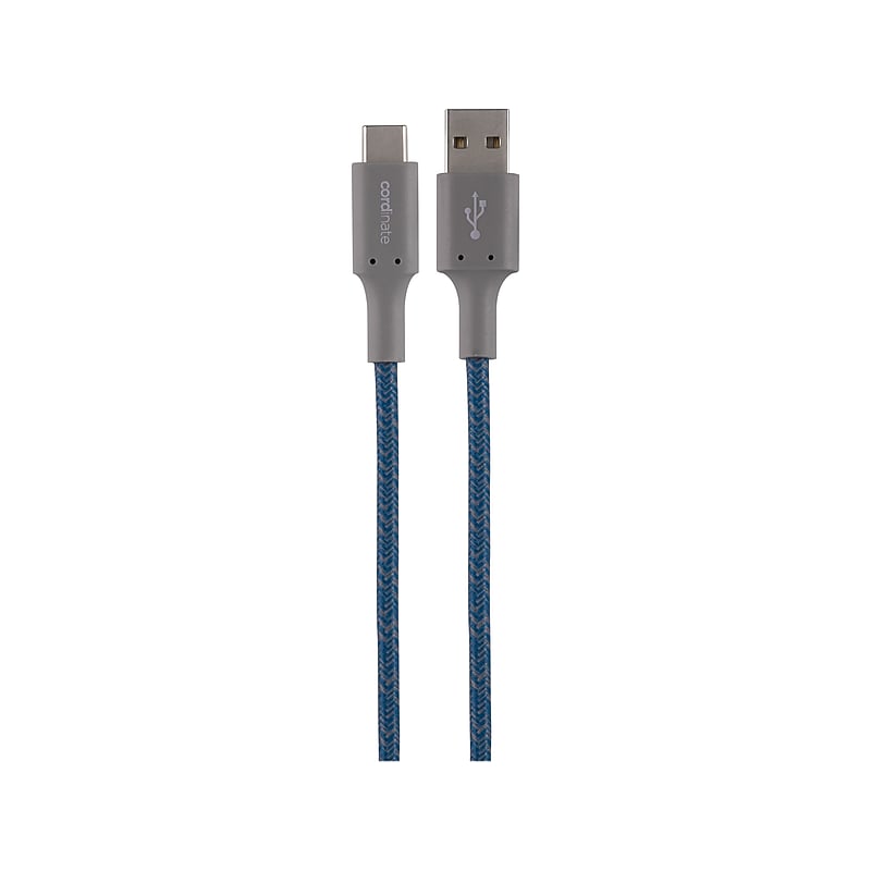 Cordinate 6' USB A to USB C Charging Cable, Male to Male, Sea Blue Heather (58653) image 1
