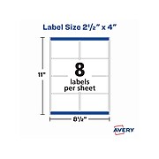 Avery TrueBlock Inkjet Shipping Label, 2 1/2" x 4", White, 8 Labels/Sheet, 25 Sheets/Pack (5815)