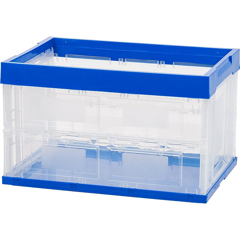 Iris 52.83 Qt. Open Lid Collapsible Storage Crate, Clear/Blue (100711) image 1
