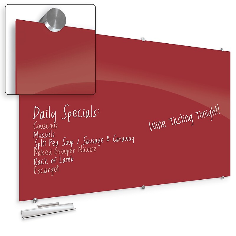 Best-Rite Visionary Colors Magnetic Glass Dry Erase Whiteboard 47.24" x 94.49" Red (83846-Red) image 1