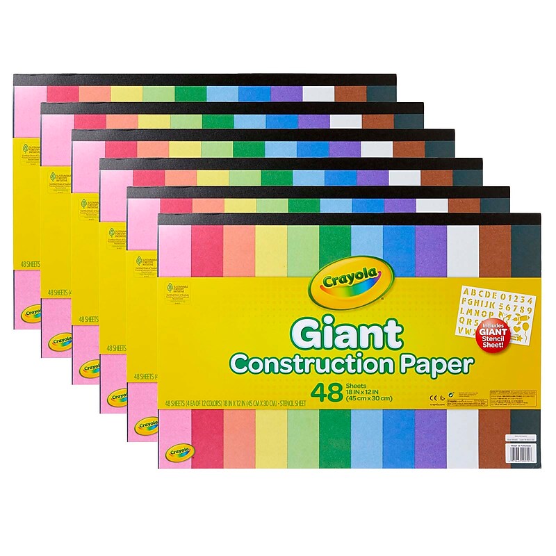 Crayola Giant Construction Paper, 12" x 18", Assorted Colors, 48 Sheets/Pad, 6 Pads/Bundle (BIN990055-6) image 1