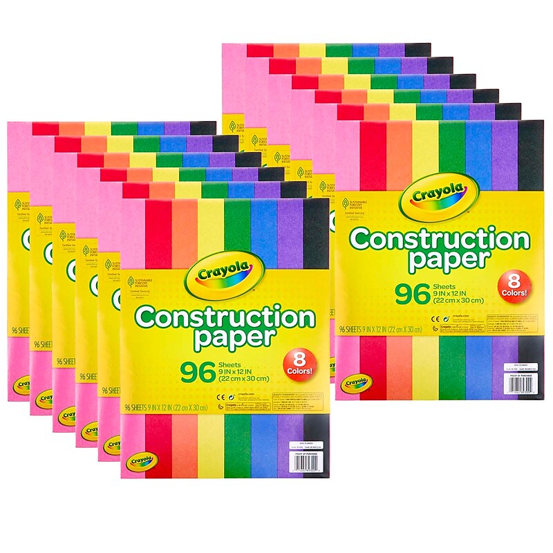 Crayola® 9" x 12" Construction Paper, Assorted Colors, 96 Sheets Per Pack, 12 Packs (BIN993000-12) image 1