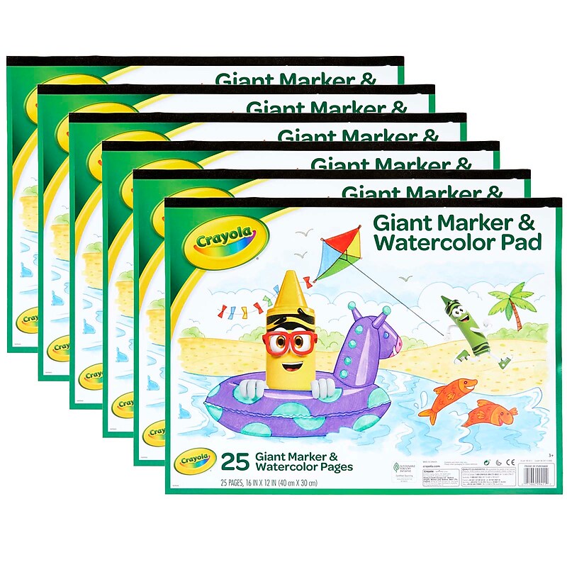 Crayola® Giant Marker & Watercolor Pad, 12" x 16", White, 25 Pages Per Pack, Pack of 6 (BIN993411-6) image 1