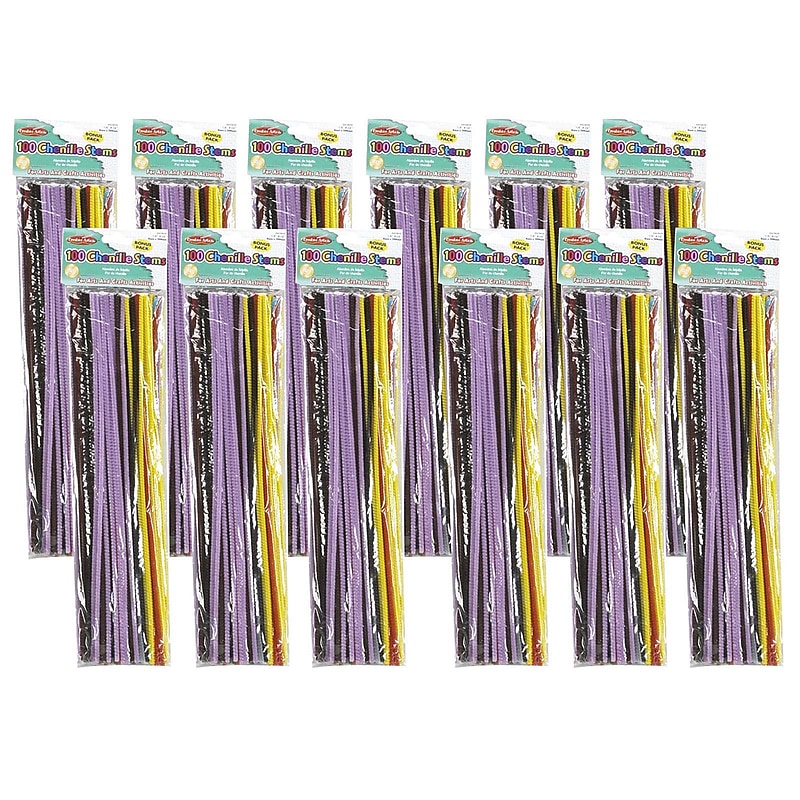 Charles Leonard Creative Arts™ 12" Chenille Stems, Assorted Colors, 100 Per Pack, 12 Packs (CHL65400-12) image 1