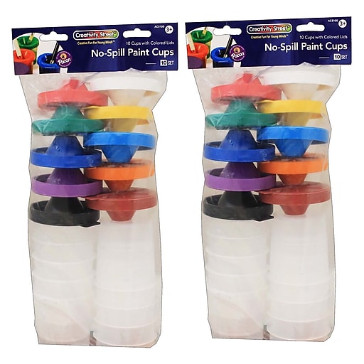 Creativity Street No-Spill Round Paint Cups with Colored Lids, 3 Dia., 10 per Pack, 2 Packs