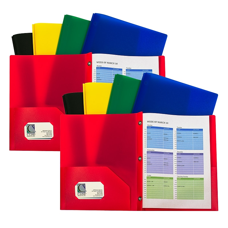 C-Line Heavyweight 2-Pocket Portfolio Folder with Fasteners, Assorted Colors, 10/Pack, 2 Packs/Bundle (CLI32960-2) image 1