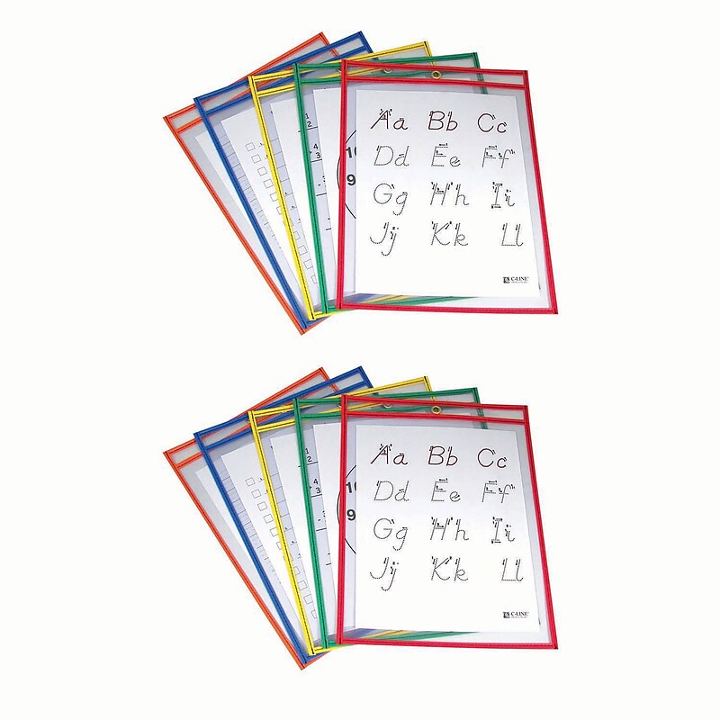 C-Line Reusable Dry Erase Pockets, Primary Colors, 9" x 12", 5 Per Pack, 2 Packs (CLI40630-2) image 1