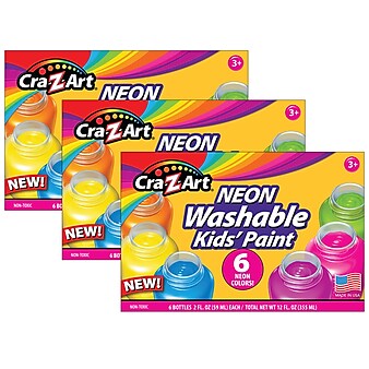 Cra-Z-Art Neon Washable Kid's Paint, Assorted Colors, 2 fl. Oz., 6/Set, 3 Sets (CZA106466-3)