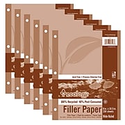 Ecology Recycled Wide Ruled Filler Paper, 8" x 10.5", White, 150 Sheets/Pack, 6 Packs (PAC3203-6)