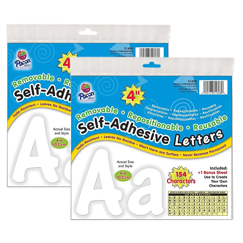 Pacon Cheery Font 4" Self-Adhesive Letters, White, 154 Per Pack, 2 Packs image 1