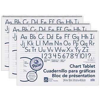 Pacon 24" x 16" Chart Tablet, Manuscript Cover, 1-1/2" Ruled, 25 Sheets, 3/Pack (PAC74720-3)