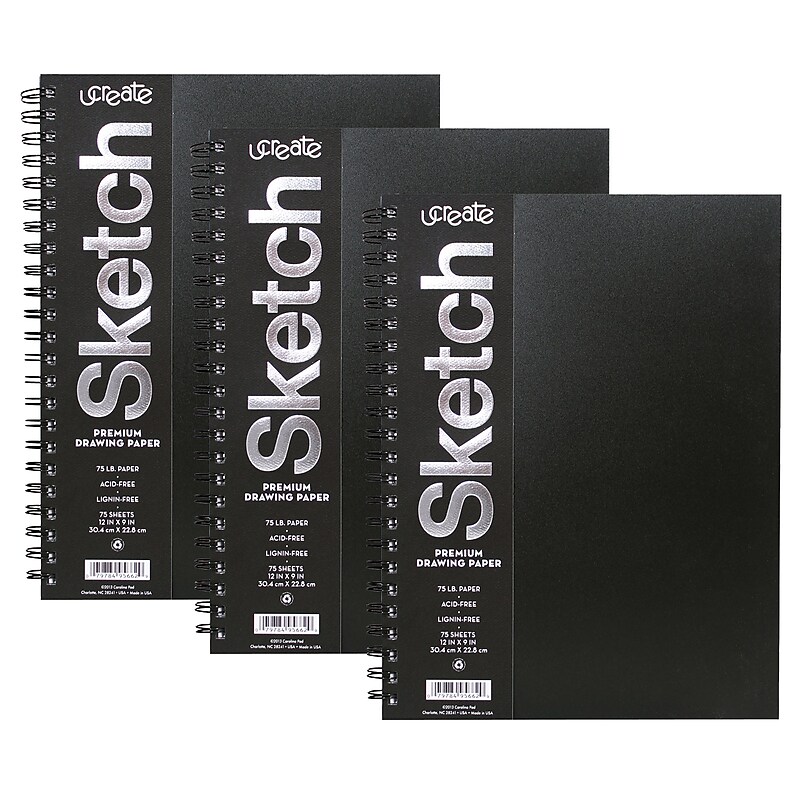 uCreate 9" x 12" Spiral Bound Sketch Pad, 75 Sheets/Pad, 3/Bundle (PACCAR37088-3) image 1