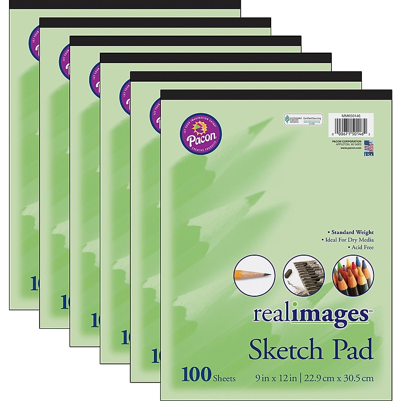 Pacon realimages 9" x 12" Sketch Pad, 100 Sheets/Pad, 6/Bundle (PACMMK50146-6) image 1